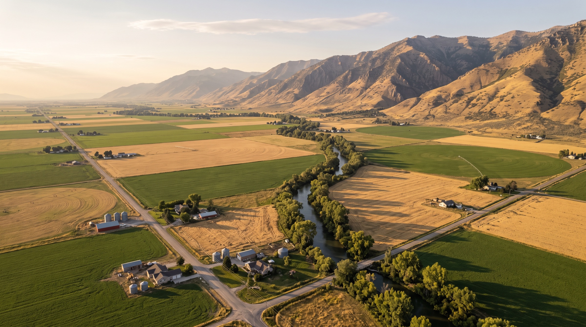 The Bear River Valley near Tremonton, Utah: irrigated farmland with the Wellsville Mountains behind